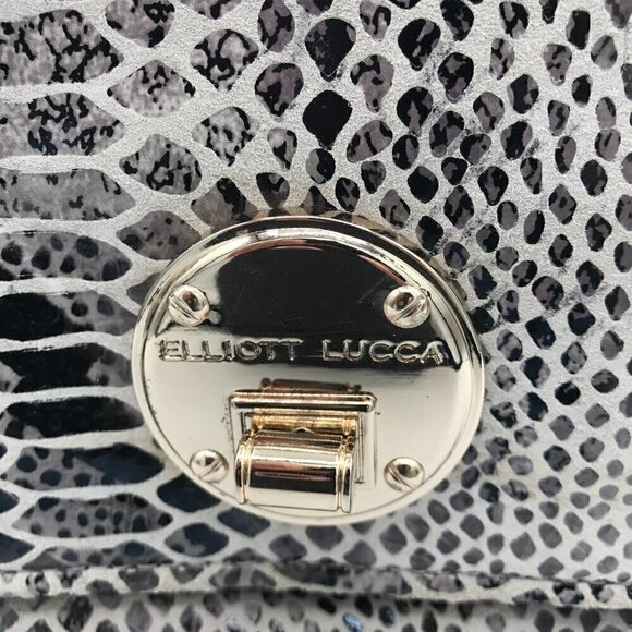 Elliott Lucca Gray Snakeskin Leather Style Pocket Double Handle Shoulder Bag - Picture 6 of 16